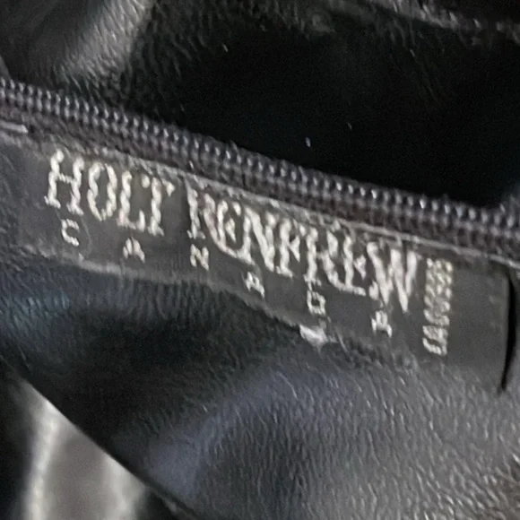 HOLT RENFREW black leather drawstring bag with long adjustable handles vintage - Picture 3 of 7